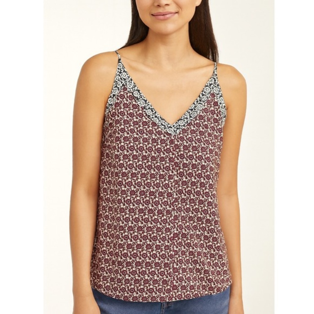 LOFT Floral Print Cami Tank Burgundy White Blue V Neck Spaghetti Strap S 65-12